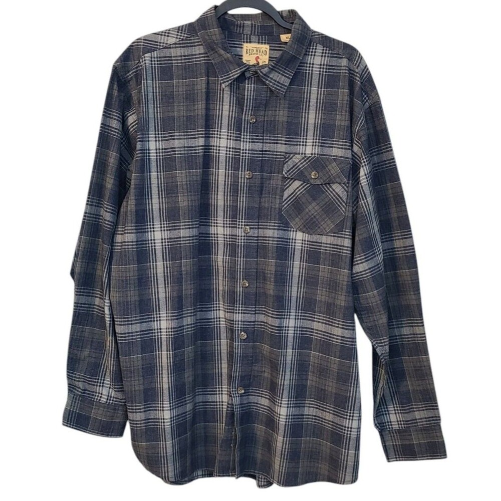 Red Head Mens XL Blue/Gray Plaid Button Up Long Sleeve Shirt Casual